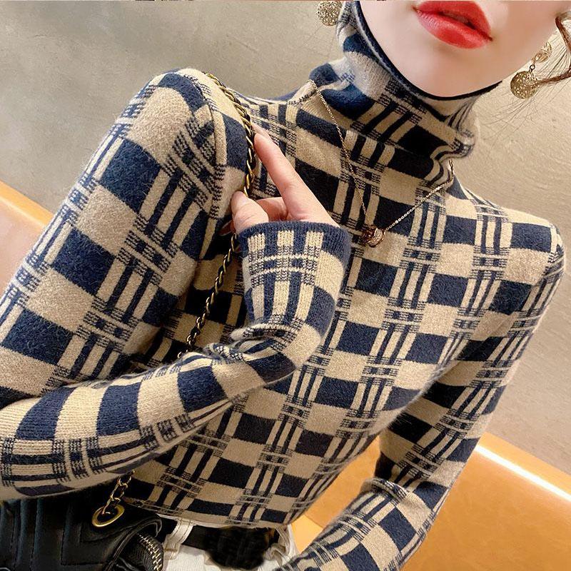 Svetr s vysokým límcem dámské základní tričko podzim a zima nový slim fit a pulovr temperament pletený svetr vnitřní top dámský