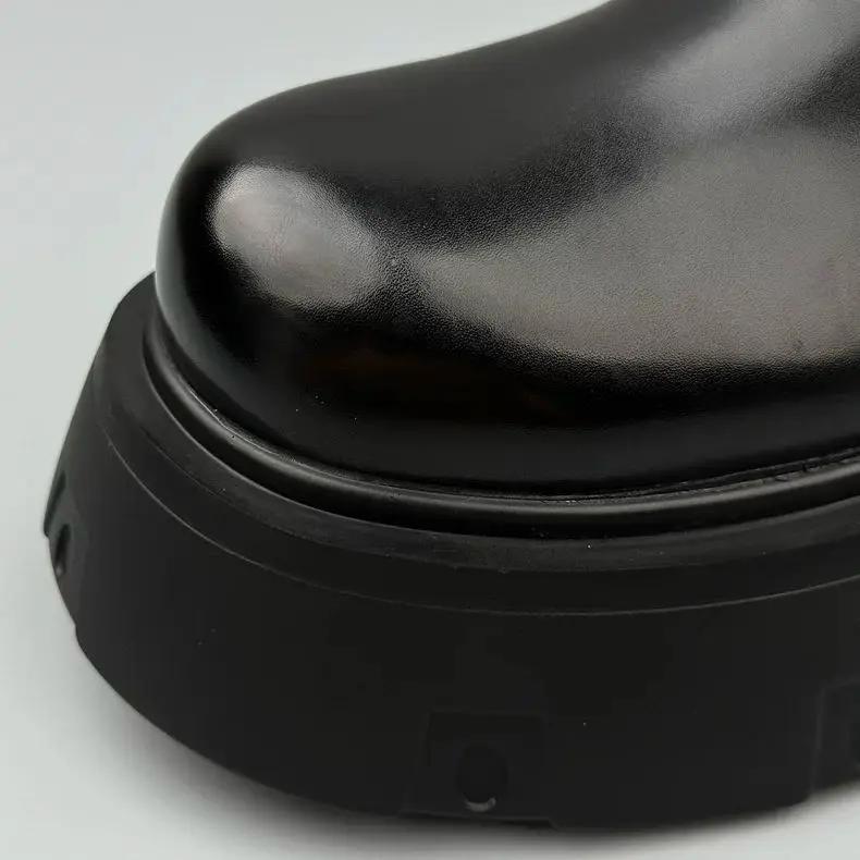 Botas Chelsea de Hombre de Otoño e Invierno Negras de Caña Media con Suela Gruesa y Plataforma, Botas de Cuero Avanzadas Cortas de Caña Alta