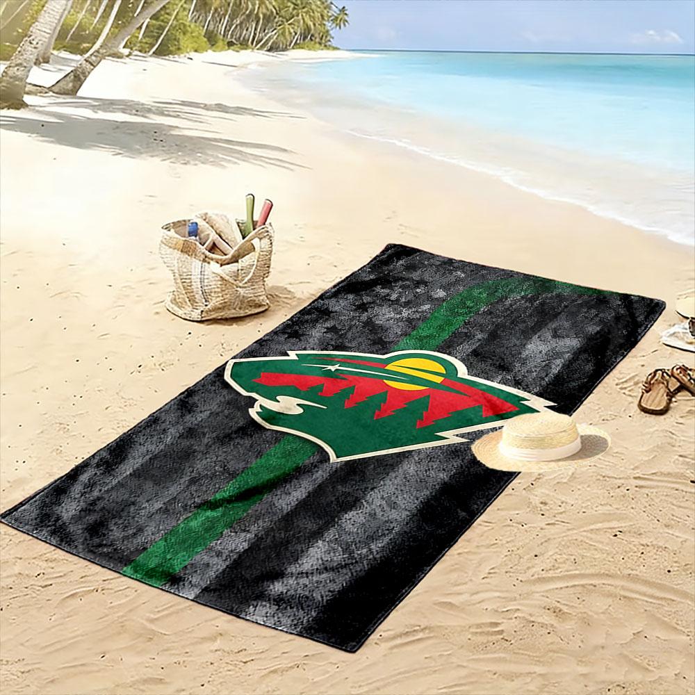 "Wild Nature Bear Logo with Forest Sunset" Patterned beach towel quick dry perfect for travel outdoor sports jogging the beach and swimming