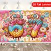 2D Flat Banner Polyester Cartoon Donut Pattern Party Banner Holiday Party Decoration Background Cloth