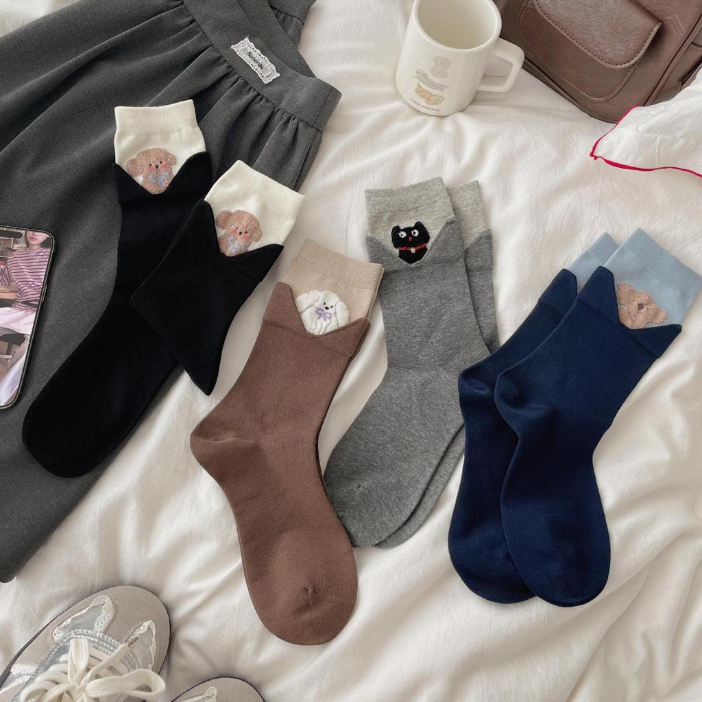 Funny Socks Animals Cartoon Dog Print Japanese Kawaii Cute Socks Women Korean Style Casual Harajuku Streetwear Middle Tube Socks