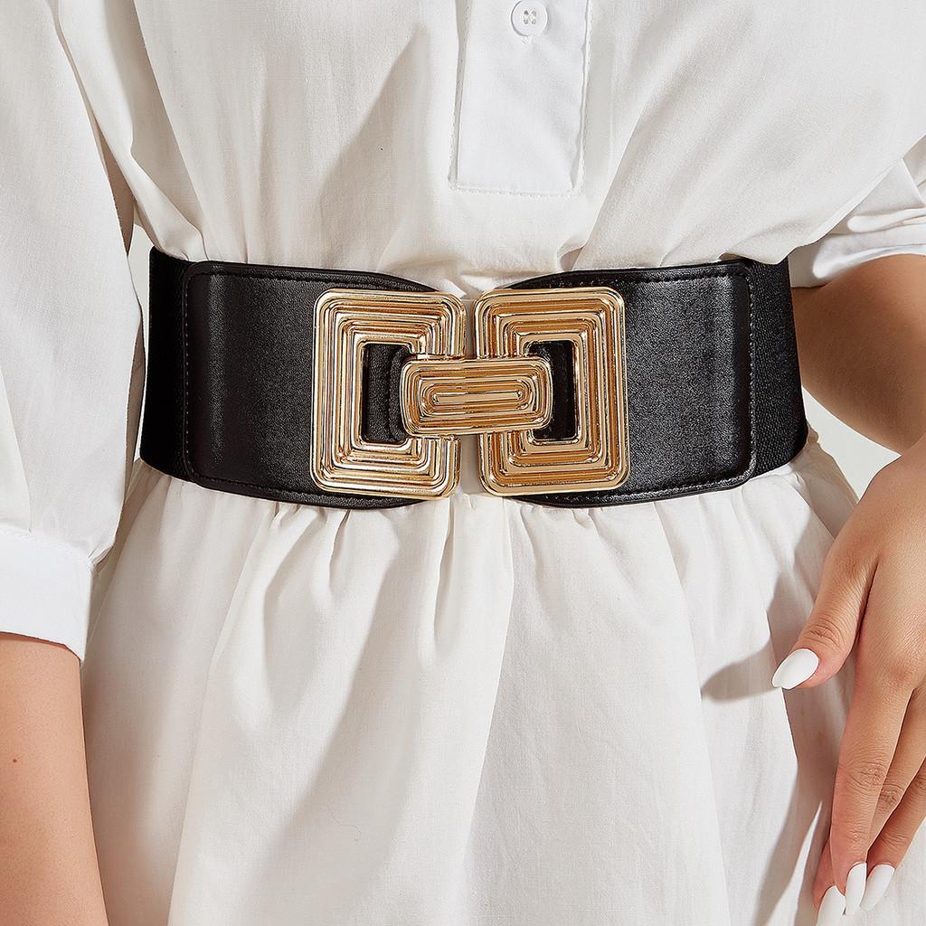 Stylish European And American Fashion Metal Waist Belt For Women Dress Decoration Wide Elastic Waistband