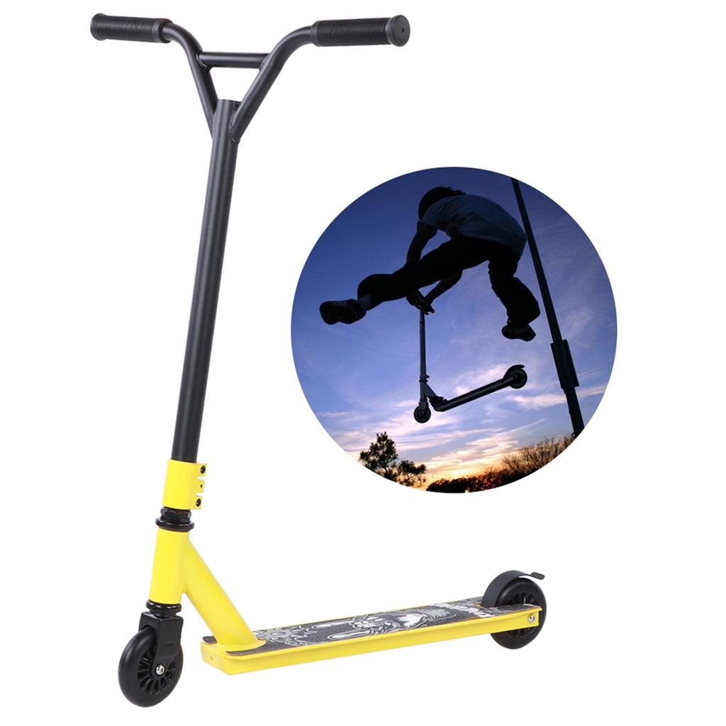 Yellow Portable Professional Scooter Adult Stunt 2 PU Wheels Sliding Pedal Equipment
