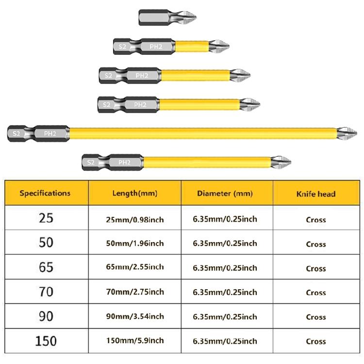 6Pcs Impact Driver Bit Set 1/4inch Hex Shank Crossing Head Screwdriver Bit Steel Magnetic Crossing Bit for Impact Drive