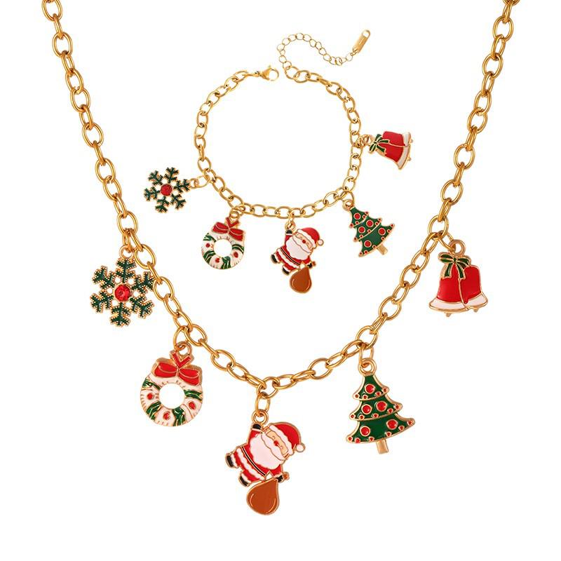 High-End Christmas Necklace with Cartoon Christmas Tree and Bells Design