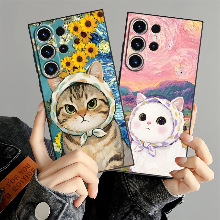 Funda Phone Cover Case for Samsung Galaxy S26 Ultra S23 S24 Note 20 8 9 10 S20 Ultra S10 S9 S21 FE S25 Plus Cartoon Cute Cat