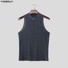 INCERUN Summer Men Mockneck Sleeveless Shiny Casual Tank Tops Vest