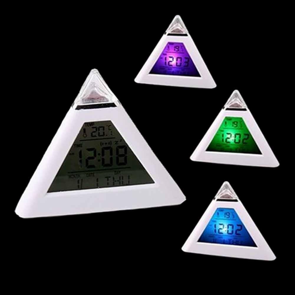 LED Decor 7 Change Color Alarm Clock Mute Electronic Clock Office Desk Clock