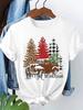 (Asian Size) Leopard Tree Cute 90s T Shirt Print Fashion Merry Christmas Women's Top Short Sleeve T-shirts O-neck Casual New Year Clothing Graphic Tee