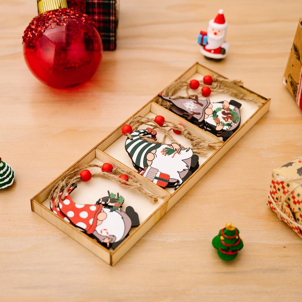 Unique Three-compartment Wooden Christmas Ornament Box In Playful Cartoon Style