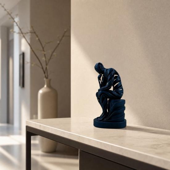 Abstract Thinker Ornament 3D Printed Matte White Sculpture Living Room Sculpture for Desktop
