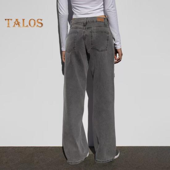 Weite Jeans für Damen, hohe Taille, dehnbare Jeanshose mit Taschen, lässige Jeanshose mit geradem Bein