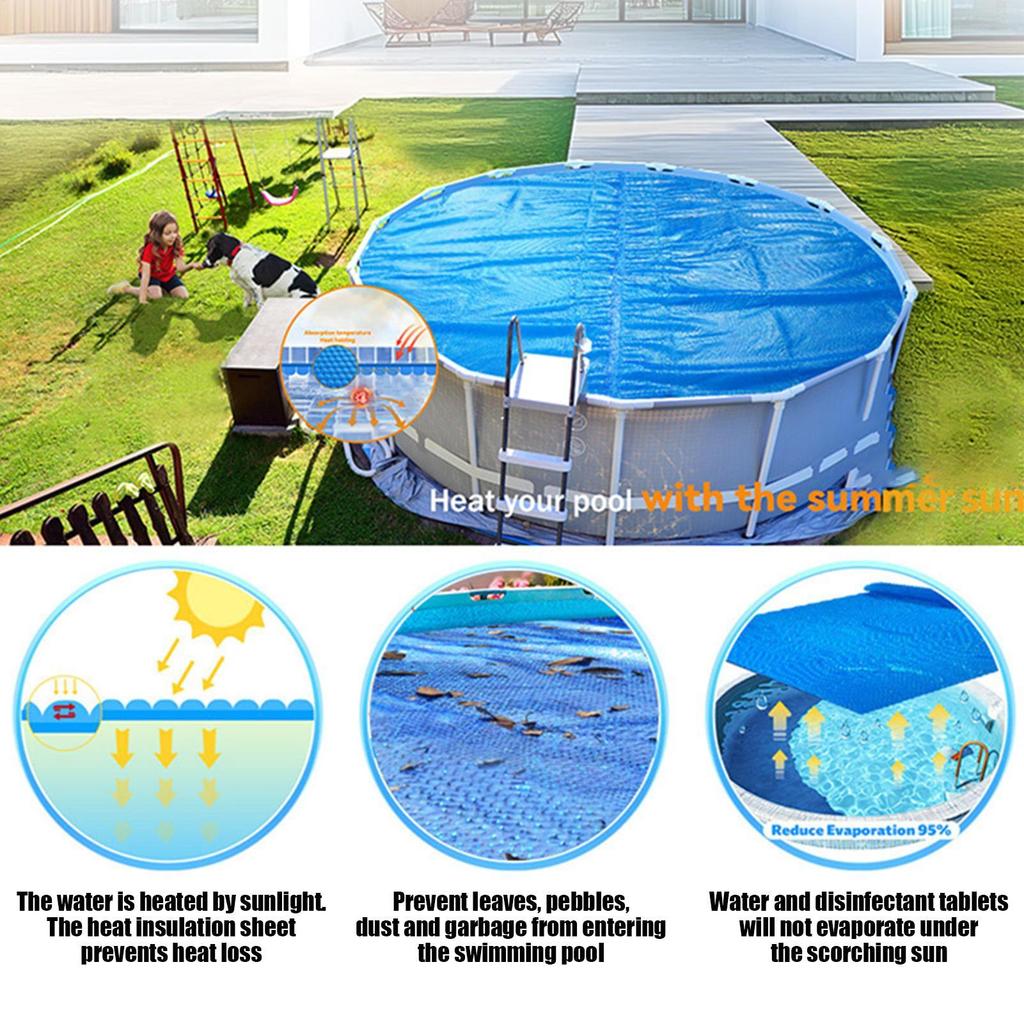Solar Pool Cover for 6ft 8ft Round Metal Frame Pools Weatherproof Heavy Duty Thermal Blanket Portable Swimming Pond Accessories