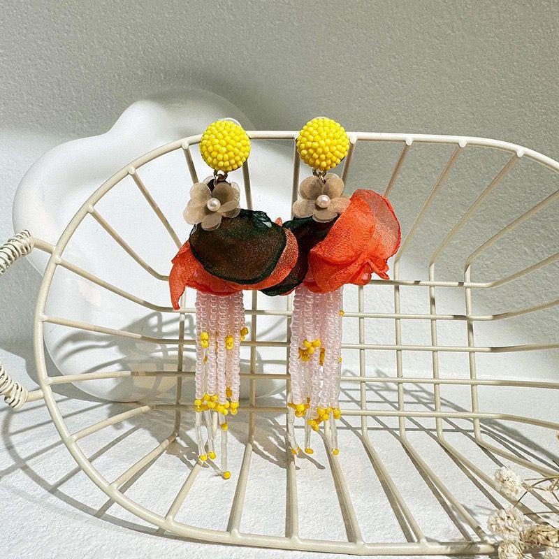 

Чжун Чуси Серьги в том же стиле Желтые серьги с бисером в виде цветка Серьги-пусеты Серьги Стиль для отпуска Богемный стиль Доступная роскошь Yellow