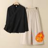 Hanfu d'Automne/Hiver en Coton et Lin pour Femmes: Cardigan Long à Manches Longues Style Chinois Doublé de Velours Robe de Moine pour la Cérémonie du Thé