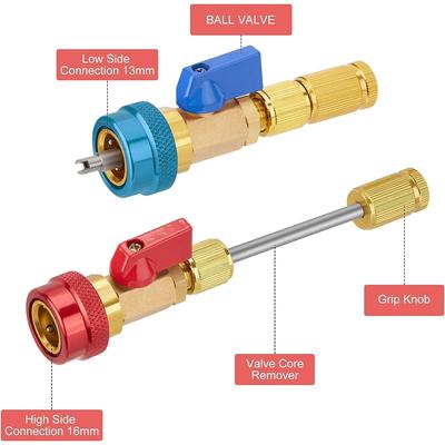 R134A R12 Ventilkern-Schnellentferner-Installateur, Klimaanlage, einstellbarer Hochdruck (rot) und Niederdruck (blau) Ventileinsatzwerkzeug, 2er-Pack