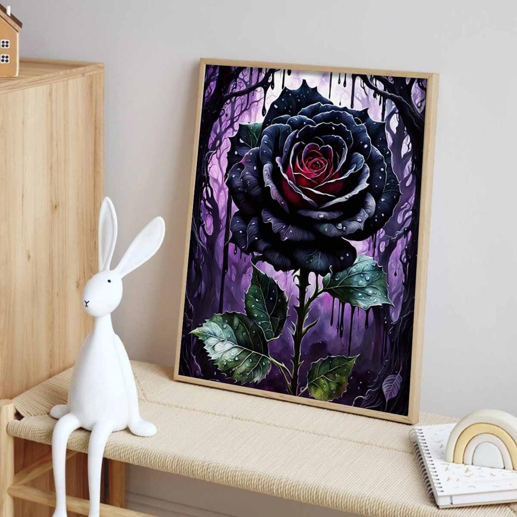 Gothic Rose Diamond Painting Art Set, 5D Rose Diamond Embroidery Craft, DIY Rhinestone Gem Crafts, Home Wall Decoration