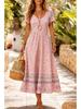 2026 Summer Mid-Waist Women's Casual Round Neck Printed Maxi Dress