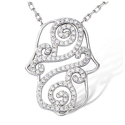 [L7421] - Silver Necklace 'Fatma' Silver White (rhodium-plated) - 25x18 Mm