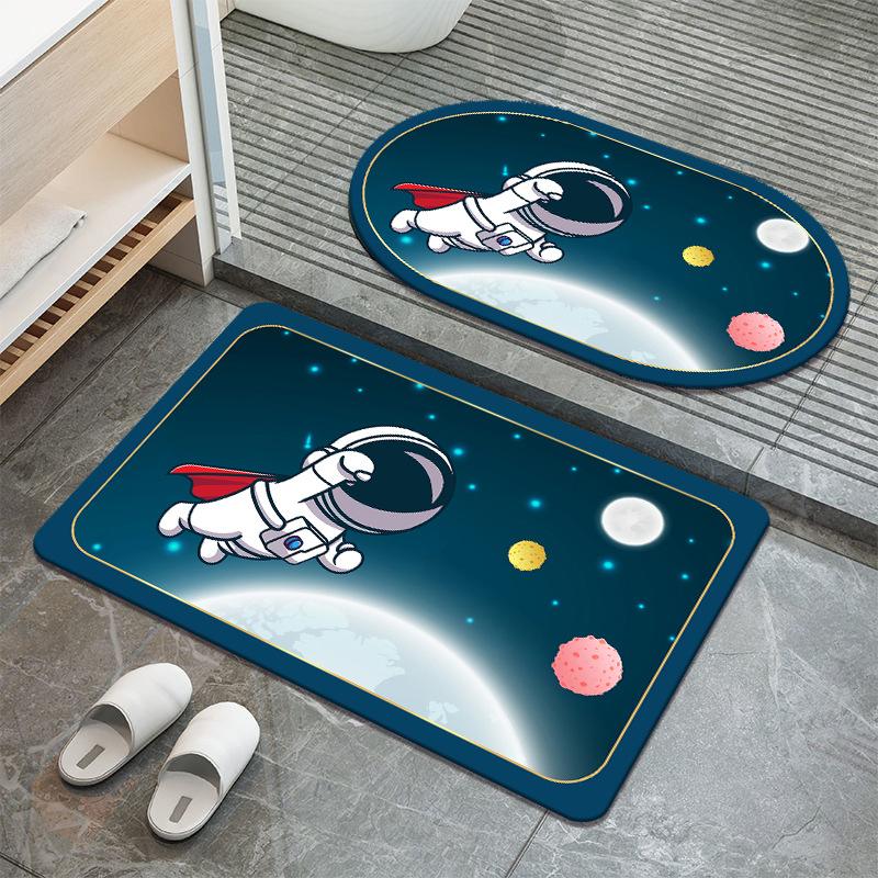 Cartoon Astronaut Diatom Mud Floor Mat Home Doormat Bathroom Moisture-wicking Non-slip Cushion Restroom Quick Drying Soiled Foot Mat
