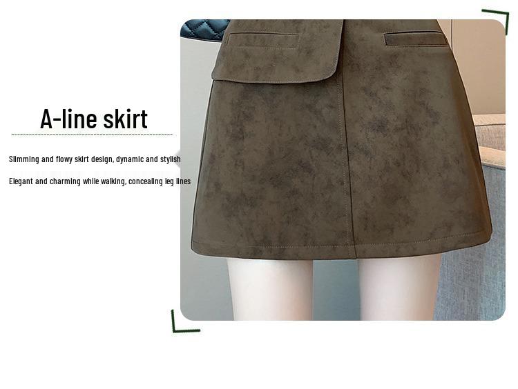 Women's High-Waisted Suede Plush Mini Skirt - Irregular A-Line Design for Autumn/Winter 2025