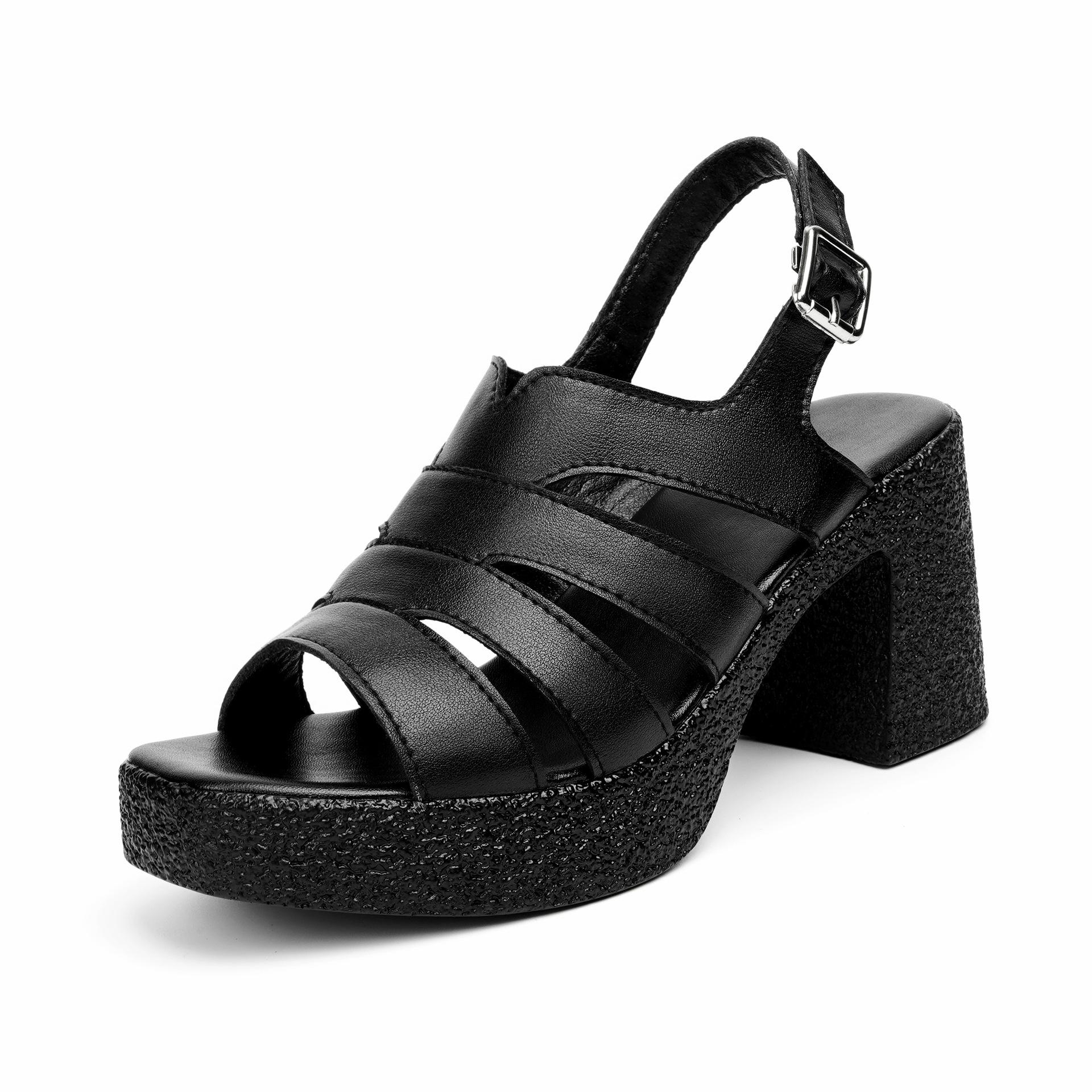 

8 см Удобные Сандалии на Платформе с Толстой Подошвой, Туфли на Высоком Блочном Каблуке, Летние Сандалии из Натуральной Кожи 2025 для Офиса, Модель, Мама 34 чёрный