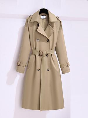 Casacos Trench Longos Femininos Estilo Britânico Corta-vento Streetwear Duplo Abotoamento Elegantes Outono Inverno Jaquetas Casuais