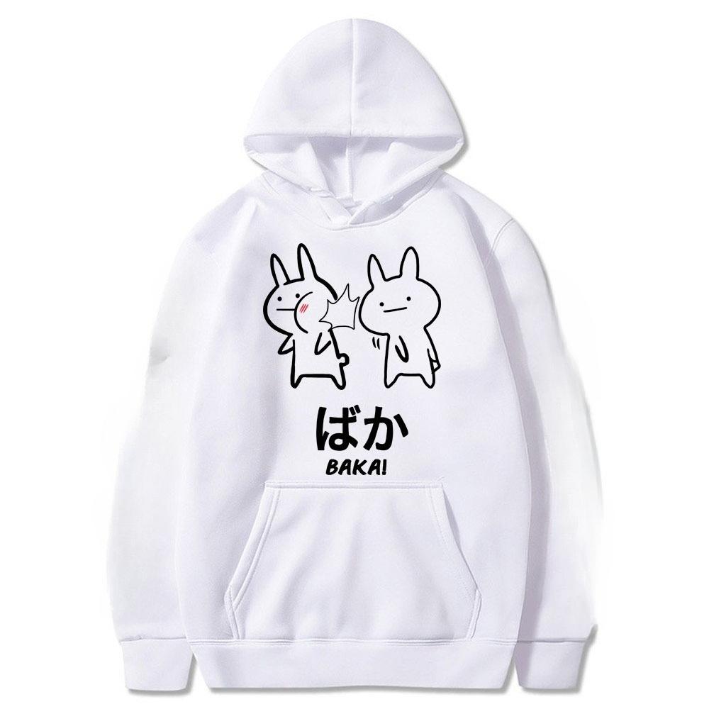 2025Summer Japanese Anime Baka Rabbit Slap Hoodies Men Women Japan Anime Funny Cute Hoody Harajuku Black Sweatshirt Pullover