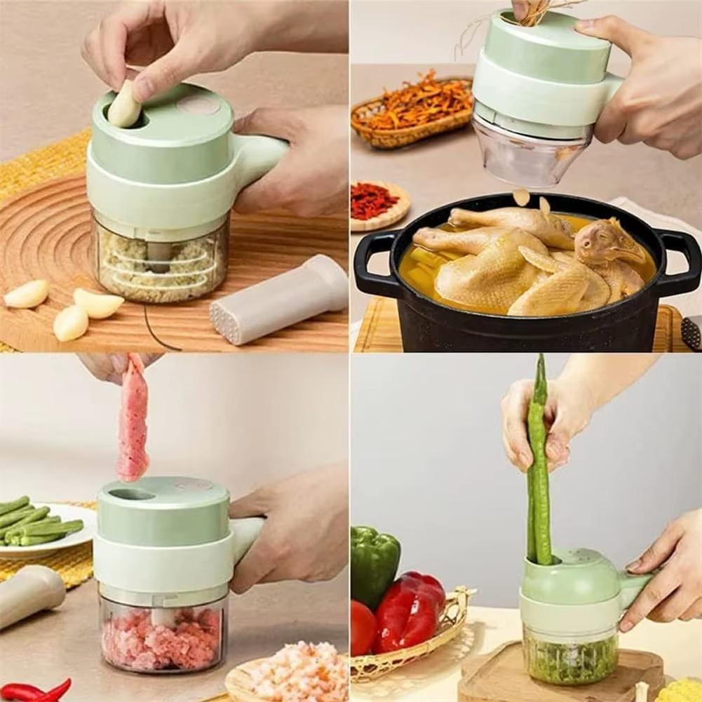 4-in-1 Handlicher Elektrischer Gemüseschneider Kabelloser Food Processor Gemüseschneider Set Pfeffer Knoblauch Stampfen Gehacktes Kochzubehör