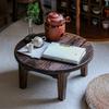 Solid Wood Round Side Table, Zen Low Floor Table for Balcony, Mortise and Tenon Joint Coffee End Table, Minimalist Living Room
