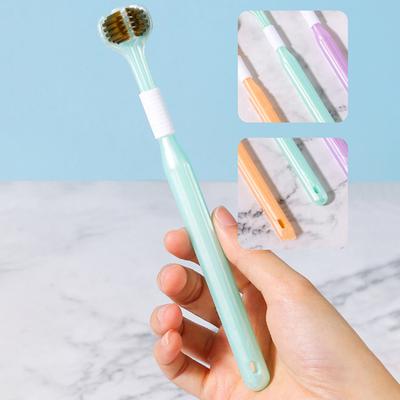 Three Sided Toothbrush with Raised Points Tongue Coating Removal Three-Head Design Adult Toothbrush Oral Care