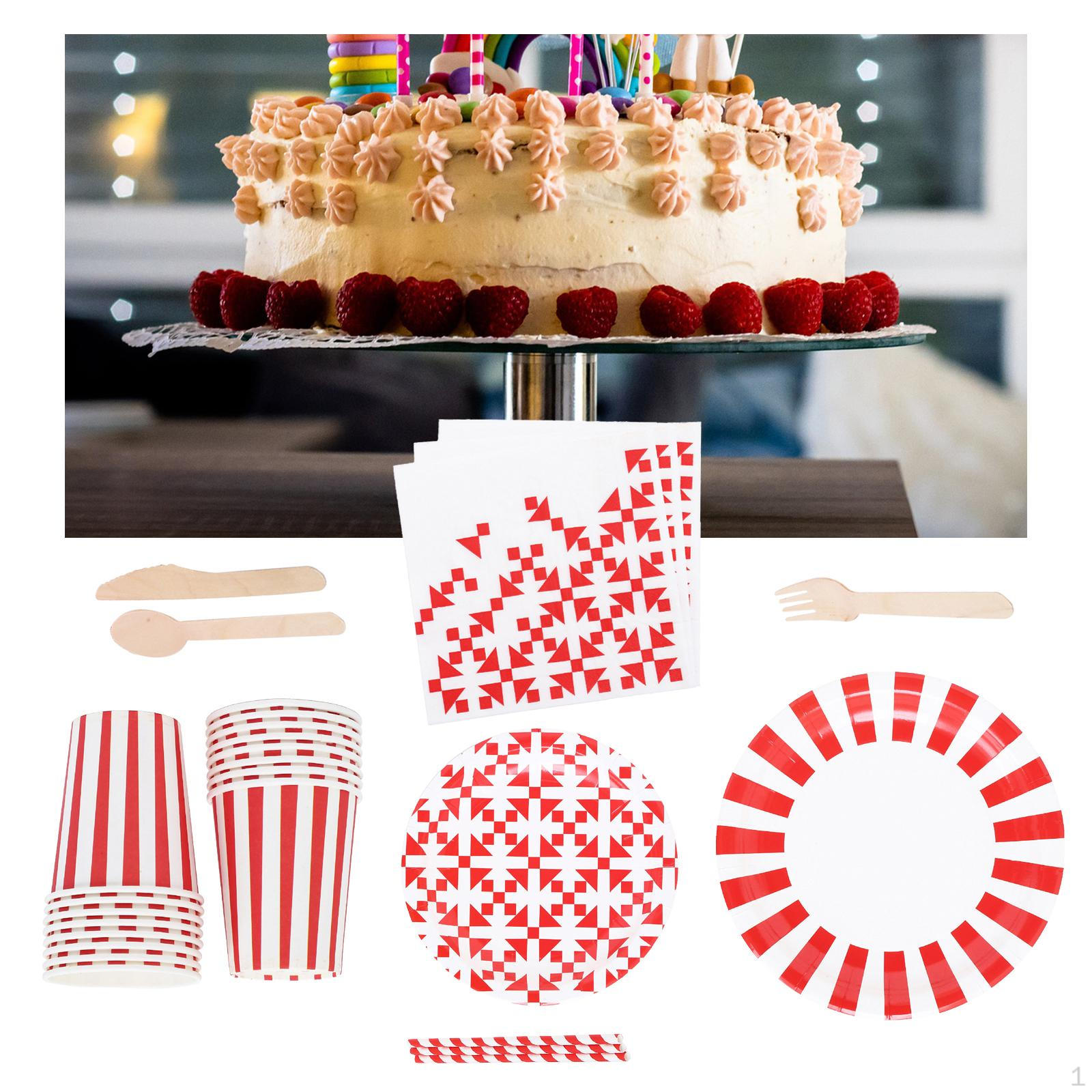 

97Pcs Party Tableware Set, Stripe Theme , Cup, Forks, Napkins, Shower Graduation Decorations красный