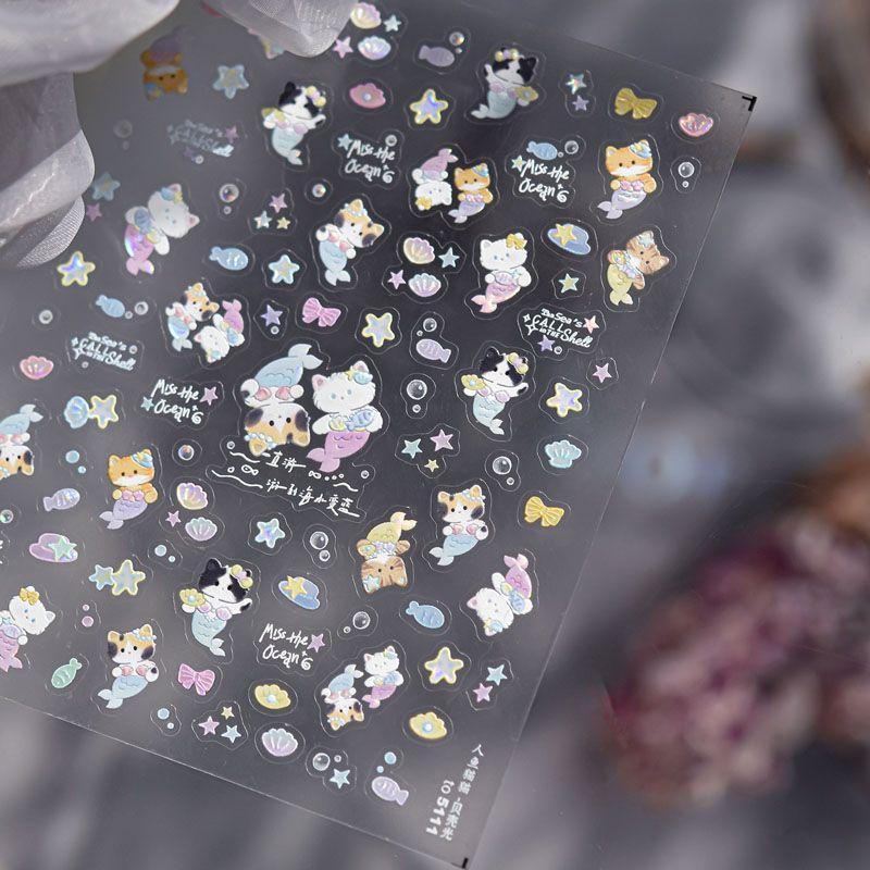 

Mermaid Cat Nail Sticker Relief New Arrival 3D 5D Cute Pet Small Octopus Nail Sticker Decoration Mermaid Cat 5111