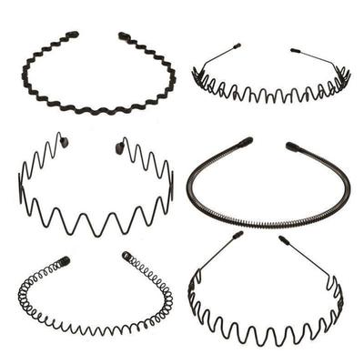 6Pcs Black Man Hair Hoop Decorative Non Slip Simple Lightweight 6 Styles Metal Male Hair Band
