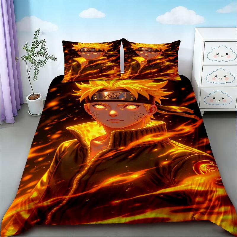 Kids 3pcs Duvet Cover Naruto Cartoon Anime Bedding Set Comfortable Breathable Quilt Cover Queen King Full Bedroom Decor