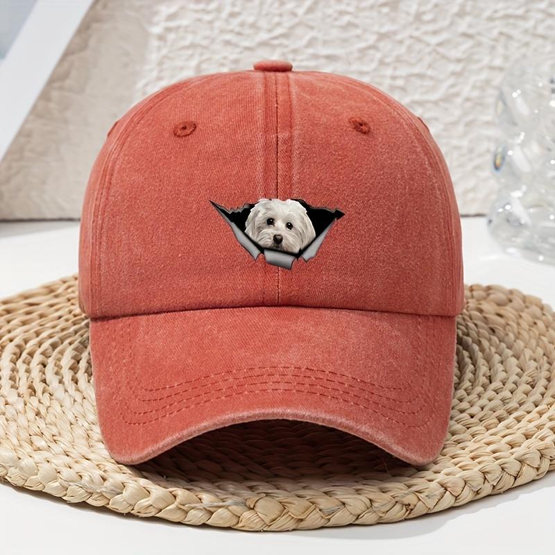 

1pc Women s Cartoon Hole-Punched White Dog Print Accessories Washed Baseball Cap Unisex Dad Hat Soft Top Outdoor Curved Brim Hat Adjustable мандариновый