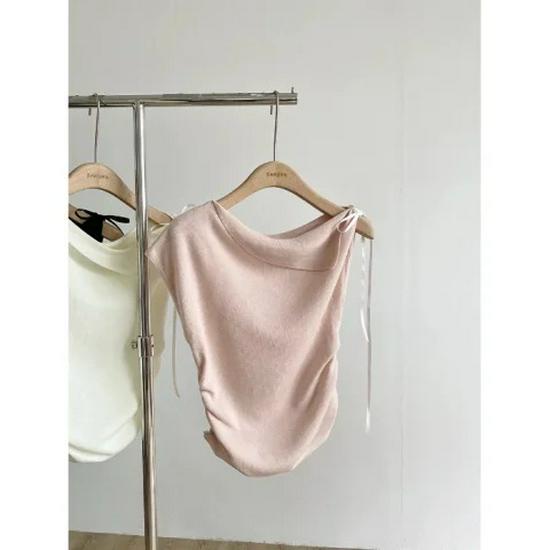 

Необычная вязаная женская летняя футболка на одно плечо с бретелями - Дизайн, подчеркивающий талию One Size [Recommended for weight under 125 lbs] розовый