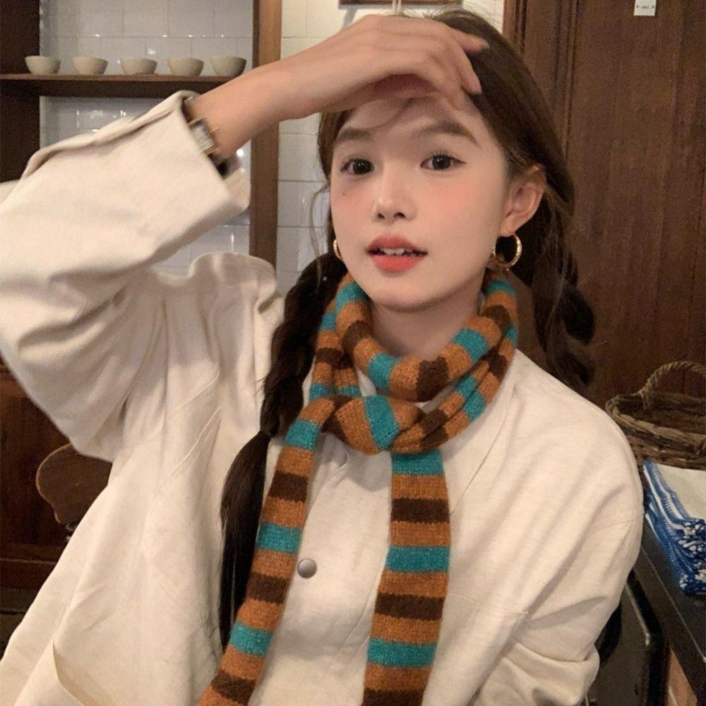 Thickened Striped Scarf Narrow Winter Shawl Fashion Cashmere Knitted Scarf  Daily