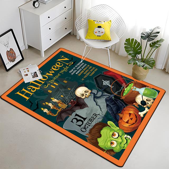 Halloween Crystal Velvet Horror Pumpkin Carpet Living Room Coffee Table Mat Bedroom Bed Blanket Bathroom Non-Slip Mat