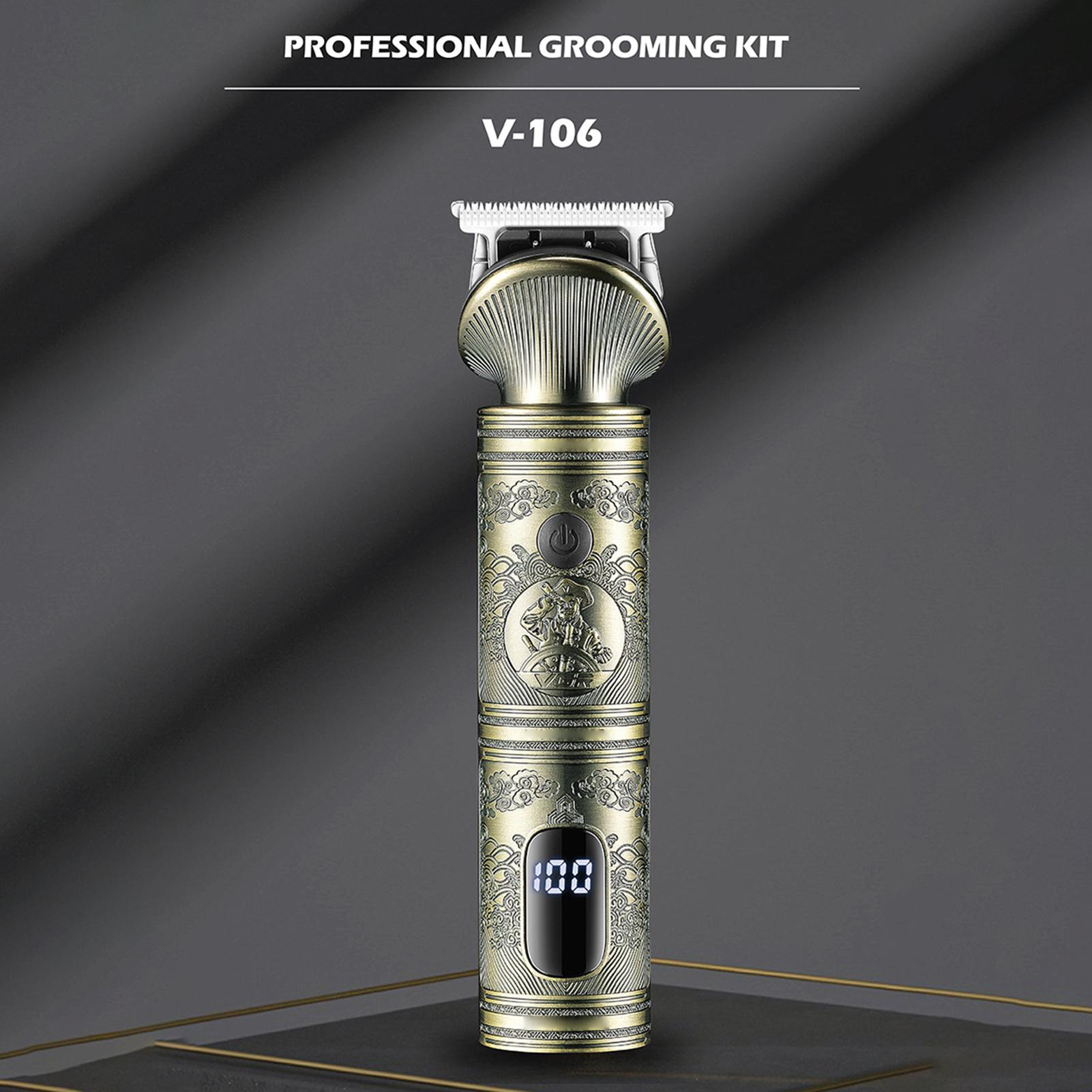 

Retro Engraving All Metal Hair Clipper LED Display Fast Cutting Shaving Haircut Professional Styling золотой