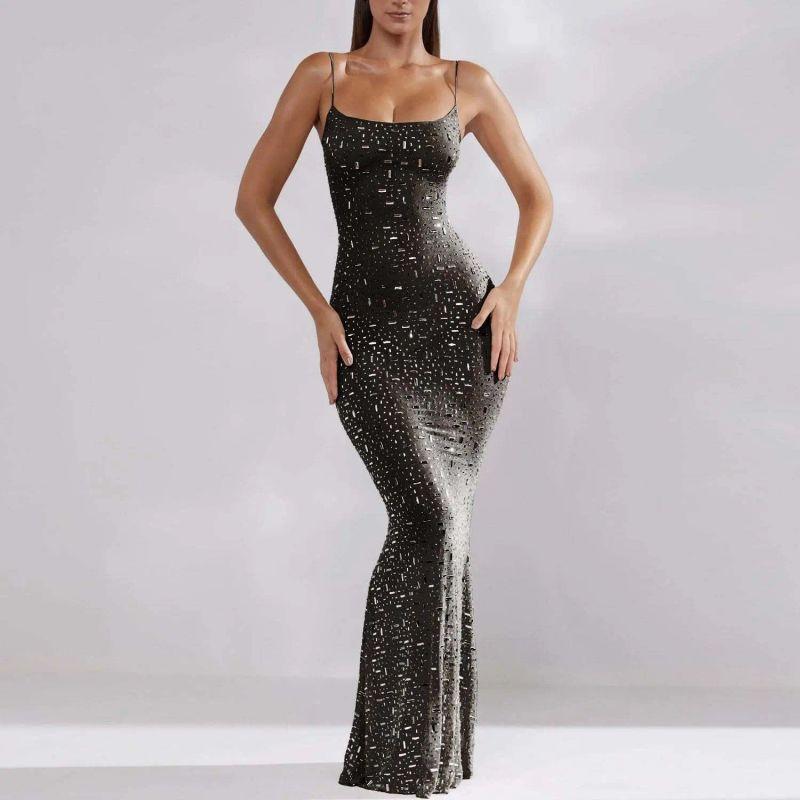 

European and American Sexy Nightclub Party Sling Sheath Long dress Formal Dress Dress Sexy Nightclub Dress Black XL