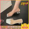 With Shoes Heng G-end Series~ Square Head Rhinestone Transparent Pvc Crystal Thick Heel Slippers Women's Sandals Outside