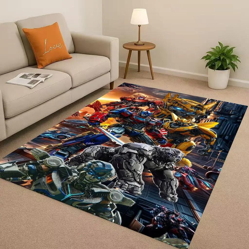 3D T-Transformers Optimus Prime Bumblebee Cartoon Living Room Non-Slip Area Rug Carpet For Bedroom Sofa,Easy Clean Home Doormat