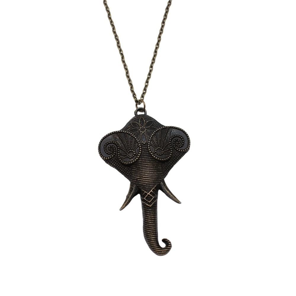 Elephant Head Pendant Necklace Lucky Boho Tribal Style Jewelry 45cm or 70cm Long Chain
