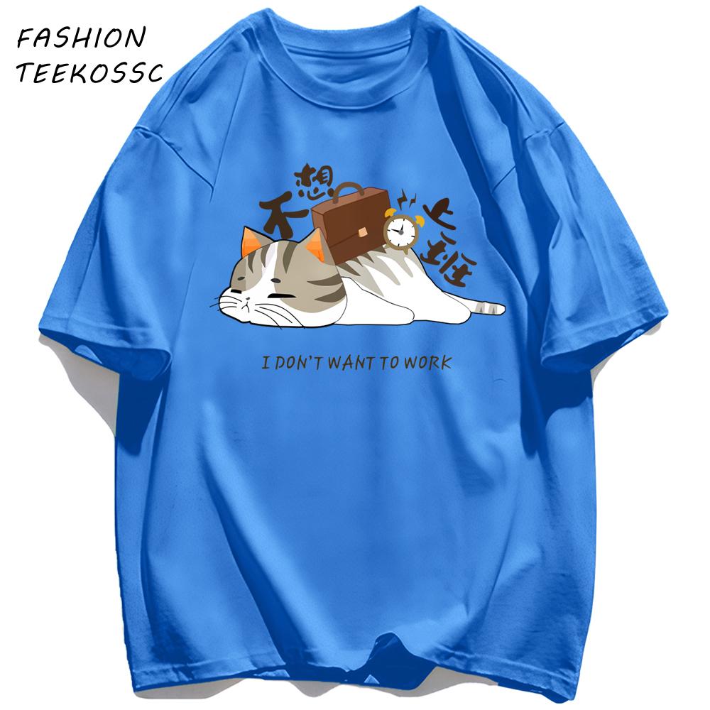A Tired Working Cat Pattern Men TShirt Casual Oversize T Shirts Hip Hop Cotton Streetwear Summer AllMatch Soft Short Sleeve