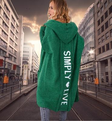Herbst und Winter Neuer, locker gestrickter mittellanger Strickjackenmantel mit Kapuze