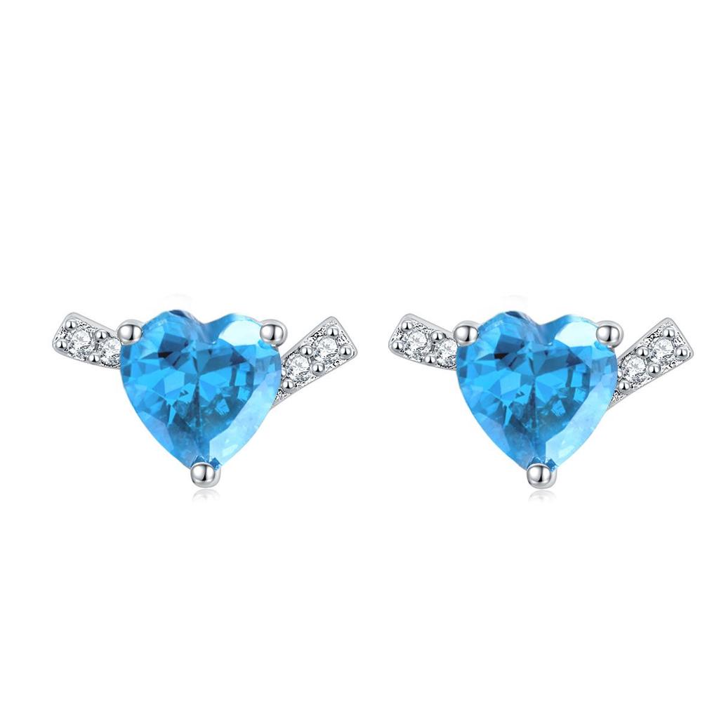 925 Sterling Silver Sapphire & Aquamarine Jewelry Set: Heart Ring, Necklace & Stud Earrings for Women