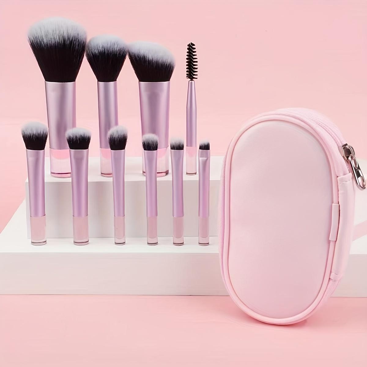 

Mini Makeup Brush Set of 10, with Storage Bag, Valentine s Day Gift, Birthday Present, Portable Travel Essential розовый