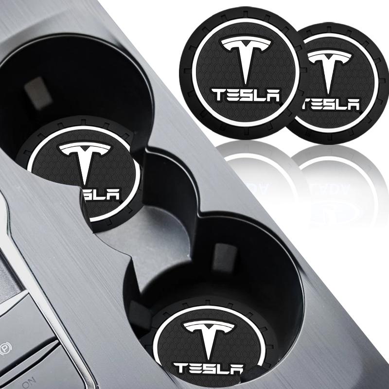 1/2 Stück Silikon Auto-Getränkeuntersetzer Becherhalter-Schlitz Rutschfeste Matte PVC-Pads Für Tesla Model 3 Model S X Model Y Roadster SpaceX Cybertruck