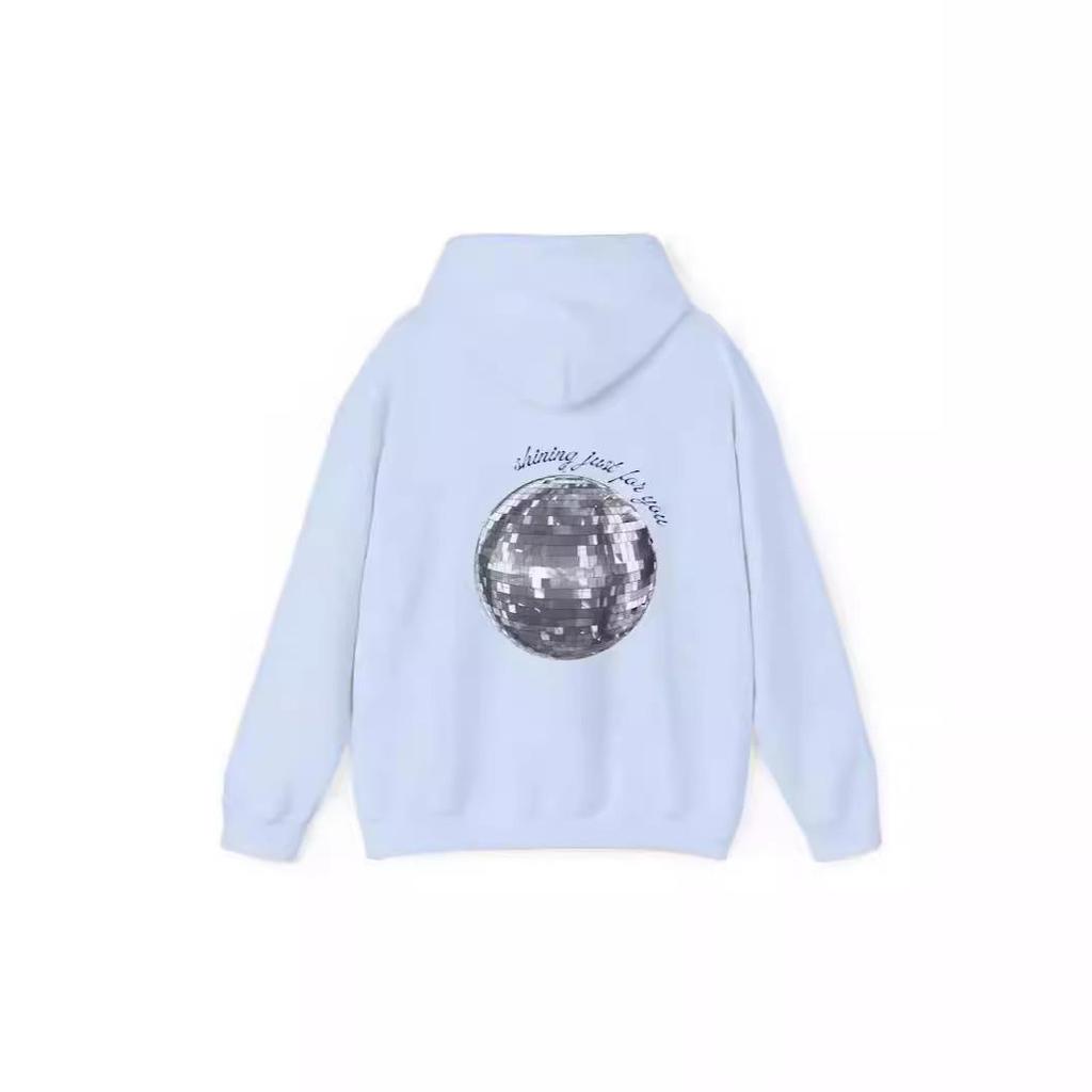 2024 Women's European Size Ribbed Drop Shoulder Embroidered Diskokugel Hoodie Sweater.